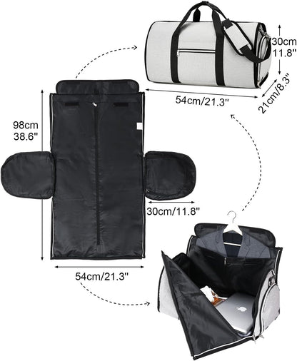 Convertible Garment Bag with Shoe Compartment & Wet Pocket for Men Women, Hanging Suitcase Organizer Bag with Shoulder Strap, Carry on Personal Item Bags for Airplane, Black