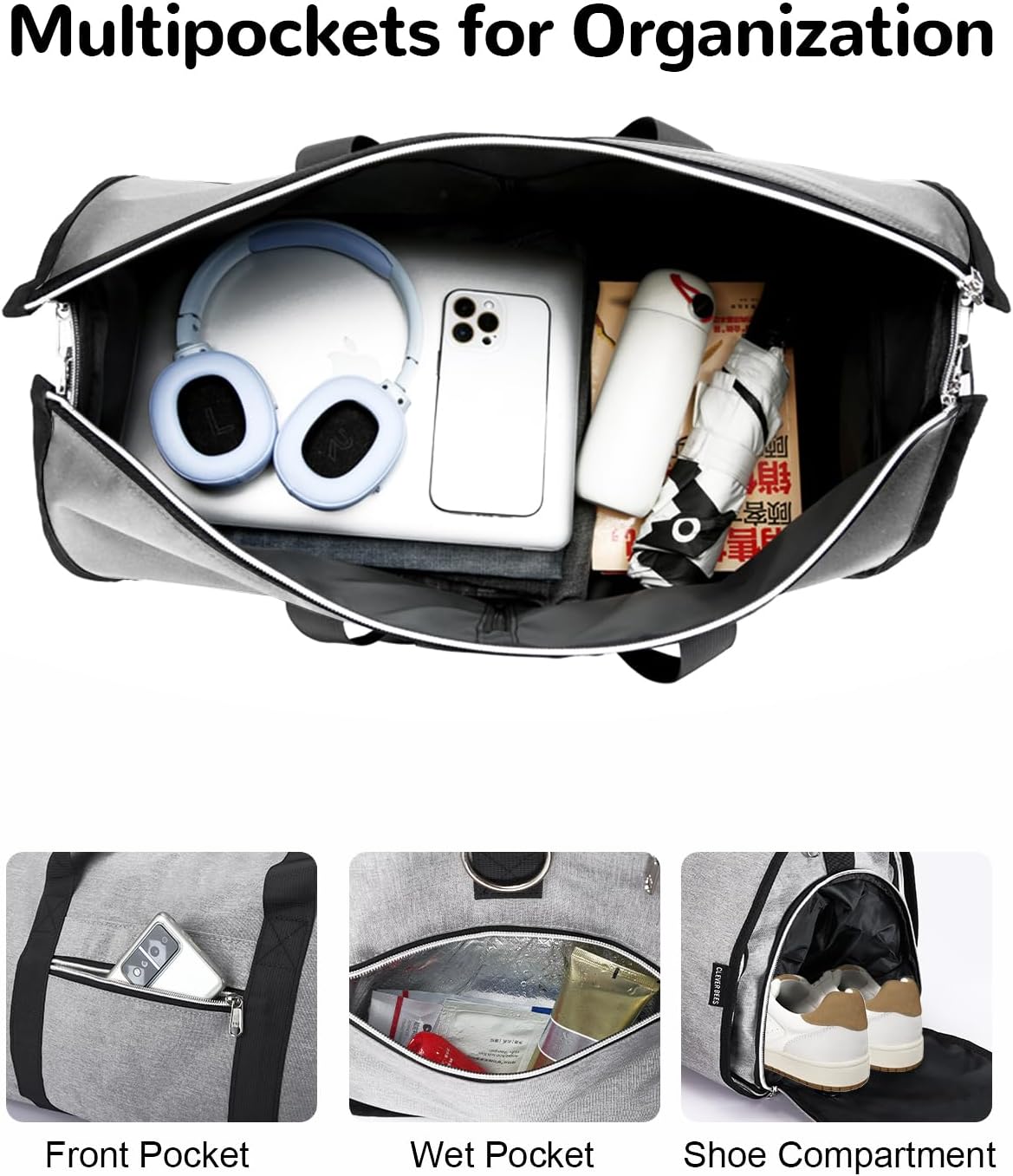 Convertible Garment Bag with Shoe Compartment & Wet Pocket for Men Women, Hanging Suitcase Organizer Bag with Shoulder Strap, Carry on Personal Item Bags for Airplane, Black