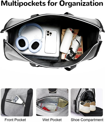 Convertible Garment Bag with Shoe Compartment & Wet Pocket for Men Women, Hanging Suitcase Organizer Bag with Shoulder Strap, Carry on Personal Item Bags for Airplane, Black