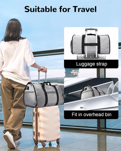 Convertible Garment Bag with Shoe Compartment & Wet Pocket for Men Women, Hanging Suitcase Organizer Bag with Shoulder Strap, Carry on Personal Item Bags for Airplane, Black