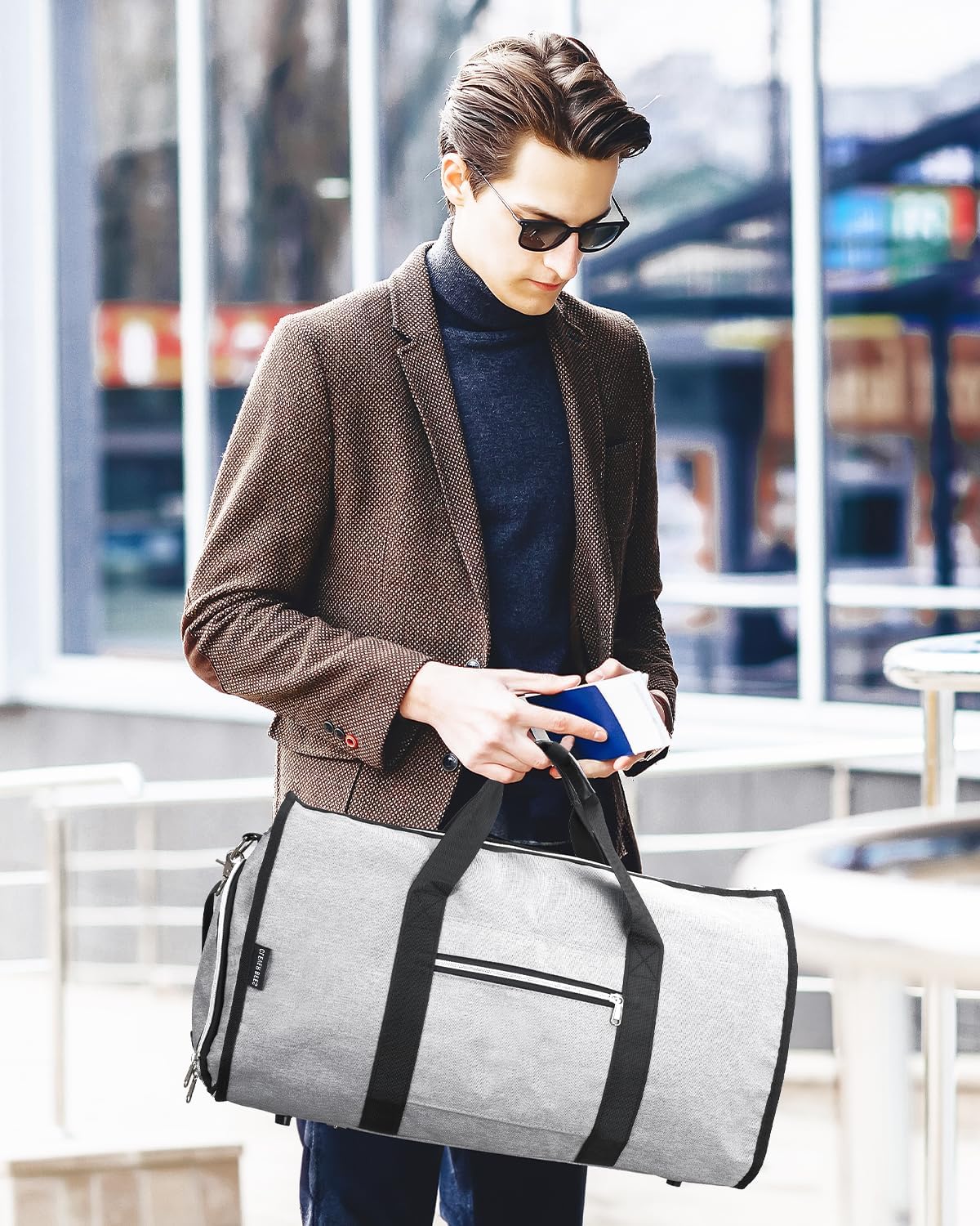Convertible Garment Bag with Shoe Compartment & Wet Pocket for Men Women, Hanging Suitcase Organizer Bag with Shoulder Strap, Carry on Personal Item Bags for Airplane, Black