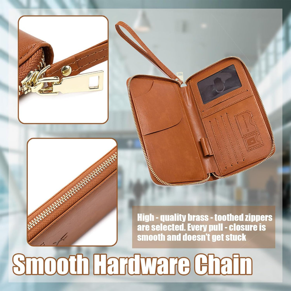 RFID Passport Wallet for Travel (Men & Women), Anti-Theft Leather RFID Passport Holder with Multi-Card Slots (Brown)