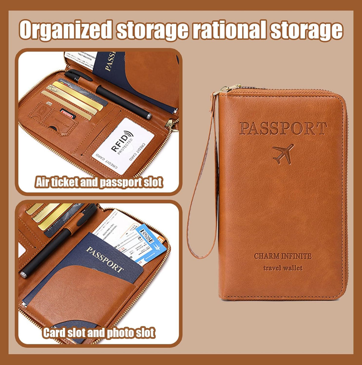 RFID Passport Wallet for Travel (Men & Women), Anti-Theft Leather RFID Passport Holder with Multi-Card Slots (Brown)