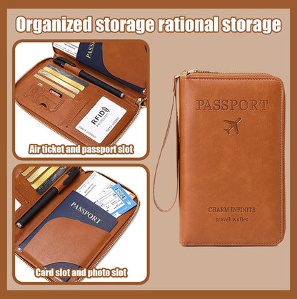 RFID Passport Wallet for Travel (Men & Women), Anti-Theft Leather RFID Passport Holder with Multi-Card Slots (Brown)