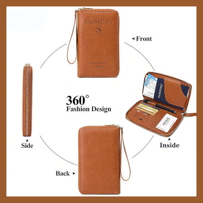 RFID Passport Wallet for Travel (Men & Women), Anti-Theft Leather RFID Passport Holder with Multi-Card Slots (Brown)
