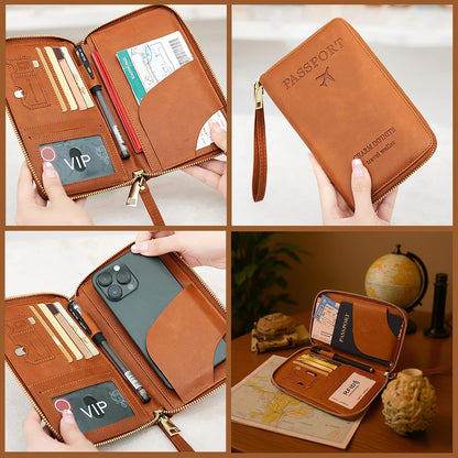 RFID Passport Wallet for Travel (Men & Women), Anti-Theft Leather RFID Passport Holder with Multi-Card Slots (Brown)