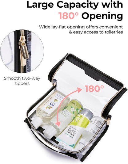 TSA Approved Toiletry Bag, Clear Travel Toiletry Bag, Makeup Cosmetic Pouch Bag for Women Men Carry on Airport Airline Quart Size Compliant Bag Organizer for Travel Essentials-2PCS Khaki