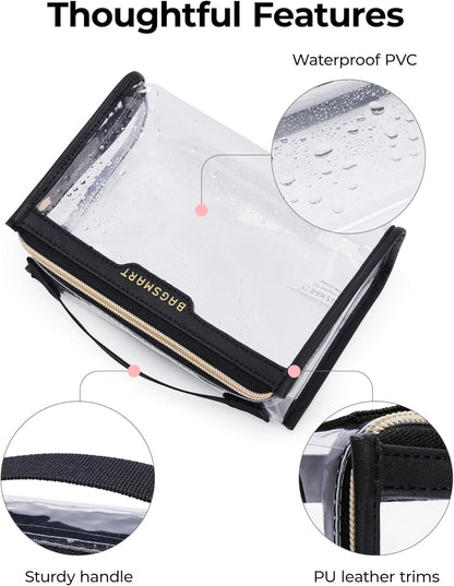 TSA Approved Toiletry Bag, Clear Travel Toiletry Bag, Makeup Cosmetic Pouch Bag for Women Men Carry on Airport Airline Quart Size Compliant Bag Organizer for Travel Essentials-2PCS Khaki