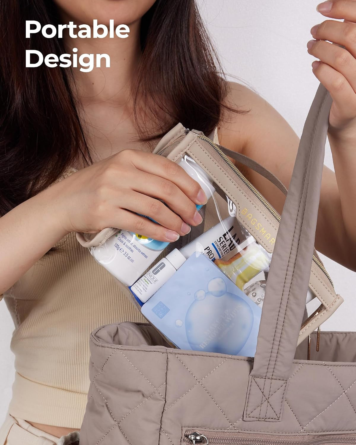 TSA Approved Toiletry Bag, Clear Travel Toiletry Bag, Makeup Cosmetic Pouch Bag for Women Men Carry on Airport Airline Quart Size Compliant Bag Organizer for Travel Essentials-2PCS Khaki