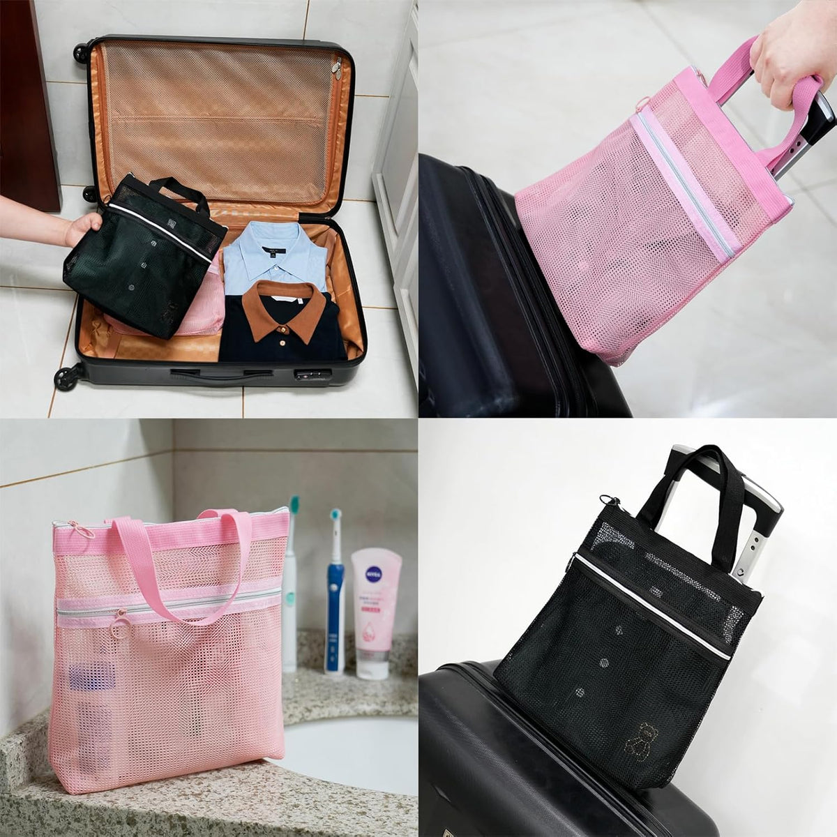 Mesh Shower Caddy Bag Portable Small Hanging Toiletry Tote Bag for Gym Travel Beach Bathroom Sunscreen (Pink)
