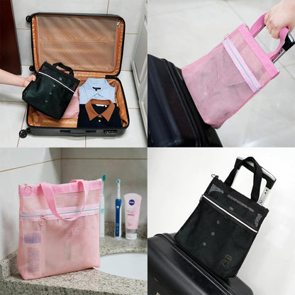 Mesh Shower Caddy Bag Portable Small Hanging Toiletry Tote Bag for Gym Travel Beach Bathroom Sunscreen (Pink)