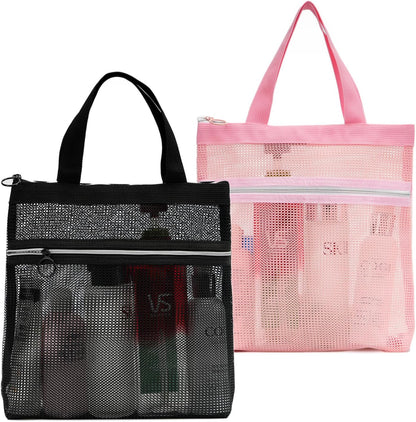 Mesh Shower Caddy Bag Portable Small Hanging Toiletry Tote Bag for Gym Travel Beach Bathroom Sunscreen (Pink)