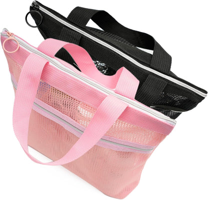 Mesh Shower Caddy Bag Portable Small Hanging Toiletry Tote Bag for Gym Travel Beach Bathroom Sunscreen (Pink)