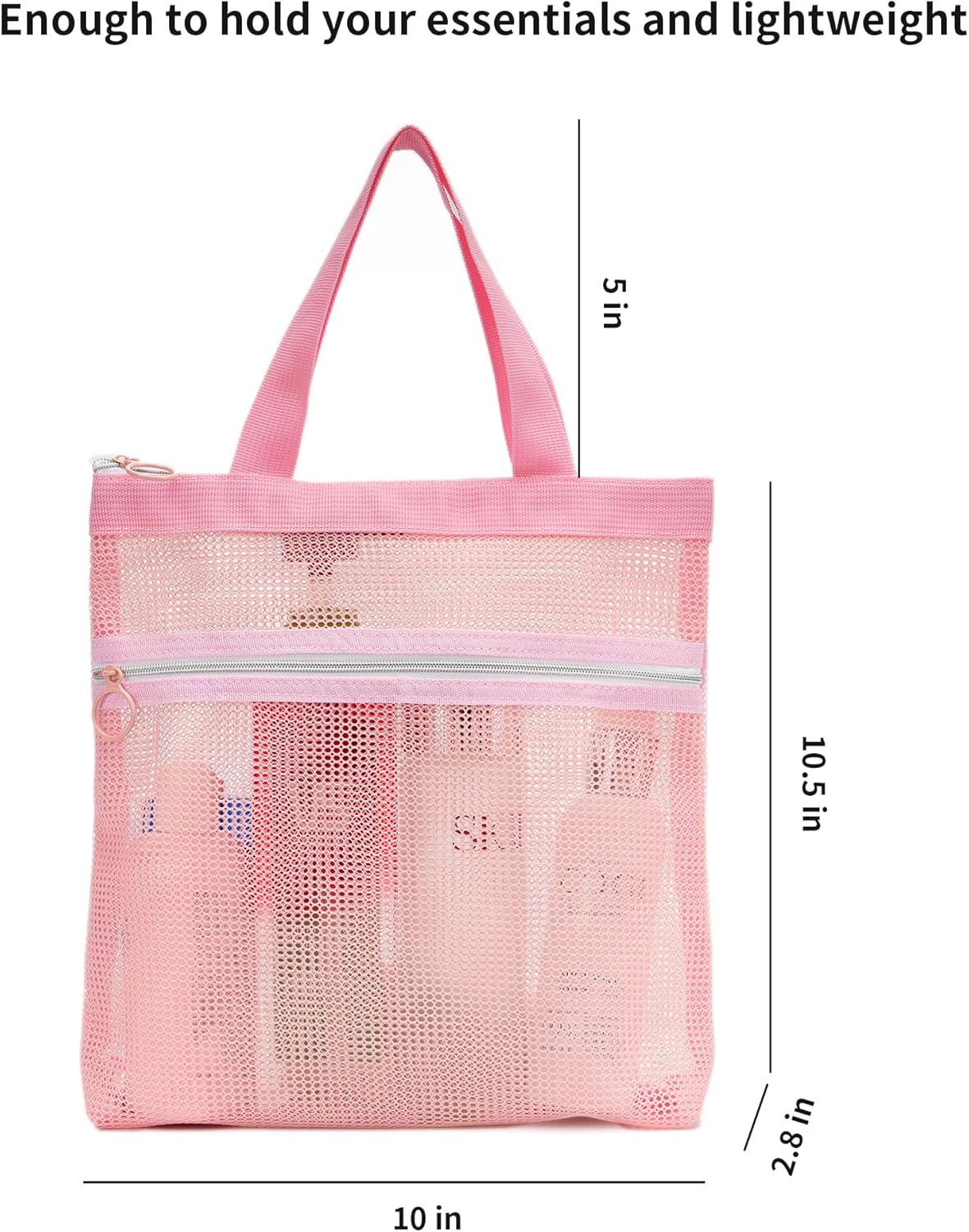 Mesh Shower Caddy Bag Portable Small Hanging Toiletry Tote Bag for Gym Travel Beach Bathroom Sunscreen (Pink)