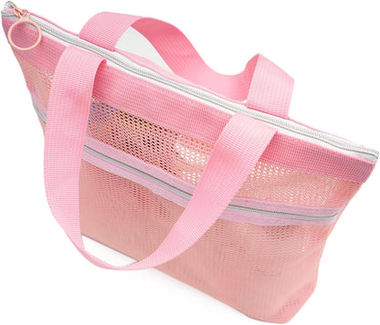 Mesh Shower Caddy Bag Portable Small Hanging Toiletry Tote Bag for Gym Travel Beach Bathroom Sunscreen (Pink)