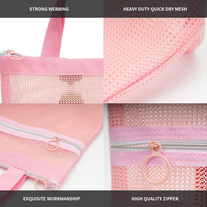 Mesh Shower Caddy Bag Portable Small Hanging Toiletry Tote Bag for Gym Travel Beach Bathroom Sunscreen (Pink)