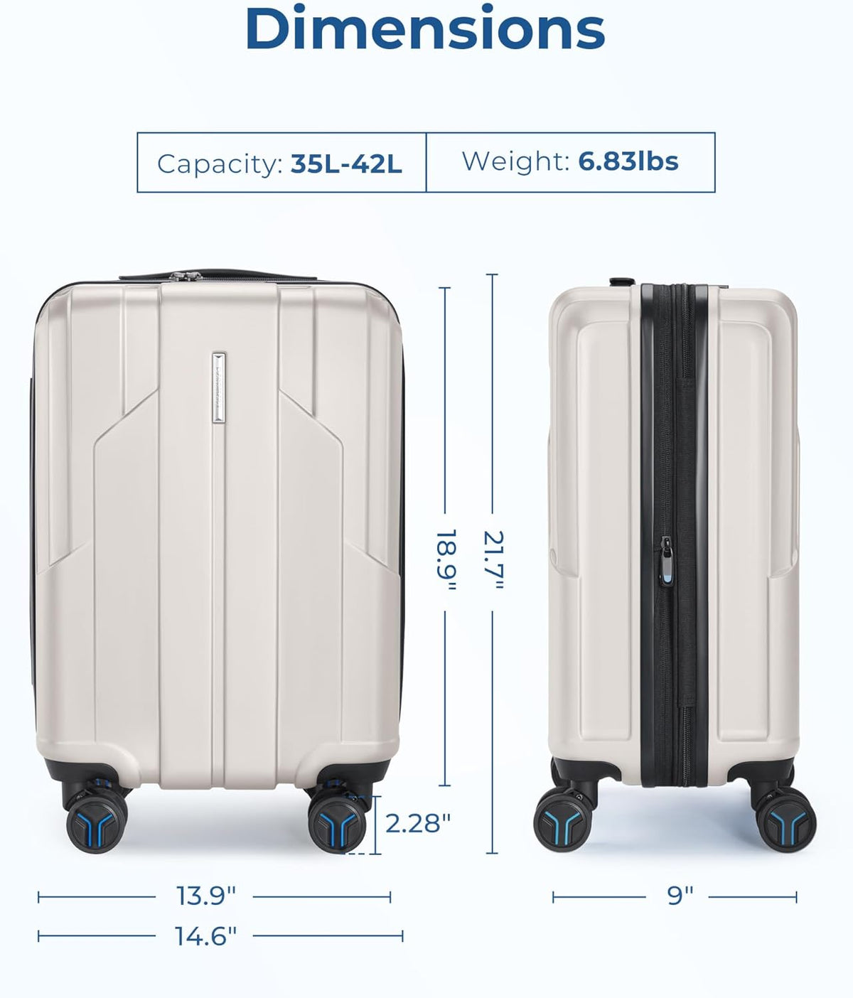 Carry On Luggage 22x14x9 Airline Approved, 1OO% PC Hardside Expandable Luggage with TSA Lock, 20 Inch Travel Suitcase with Spinner Wheels, Black