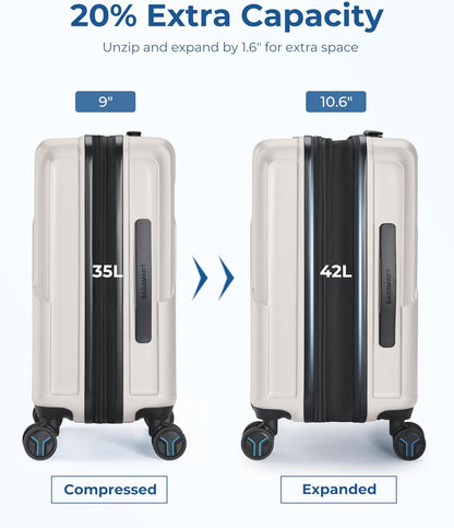 Carry On Luggage 22x14x9 Airline Approved, 1OO% PC Hardside Expandable Luggage with TSA Lock, 20 Inch Travel Suitcase with Spinner Wheels, Black
