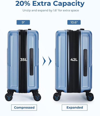 Carry On Luggage 22x14x9 Airline Approved, 1OO% PC Hardside Expandable Luggage with TSA Lock, 20 Inch Travel Suitcase with Spinner Wheels, Black
