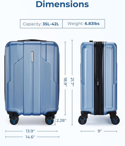 Carry On Luggage 22x14x9 Airline Approved, 1OO% PC Hardside Expandable Luggage with TSA Lock, 20 Inch Travel Suitcase with Spinner Wheels, Black