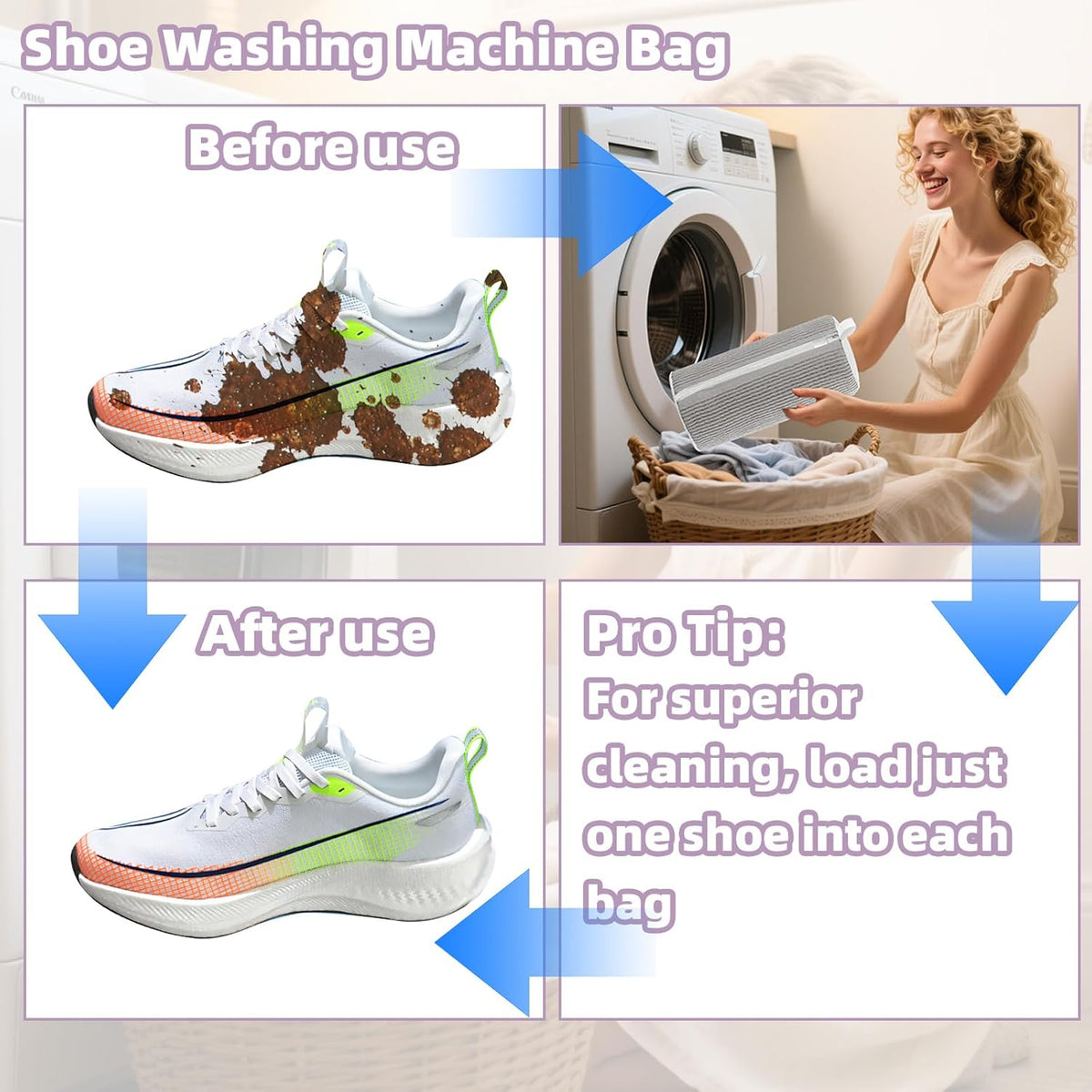 Shoe Washing Machine Bag Shoe Laundry Bags for Sneakers Reusable 2pc Shoes Cleaning Bags 360° Deep Clean for All Shoes Types With Invisible Zipper