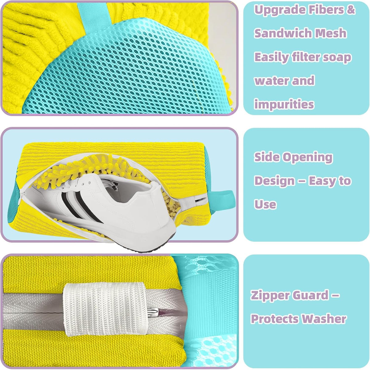 Shoe Washing Machine Bag Shoe Laundry Bags for Sneakers Reusable 2pc Shoes Cleaning Bags 360° Deep Clean for All Shoes Types With Invisible Zipper
