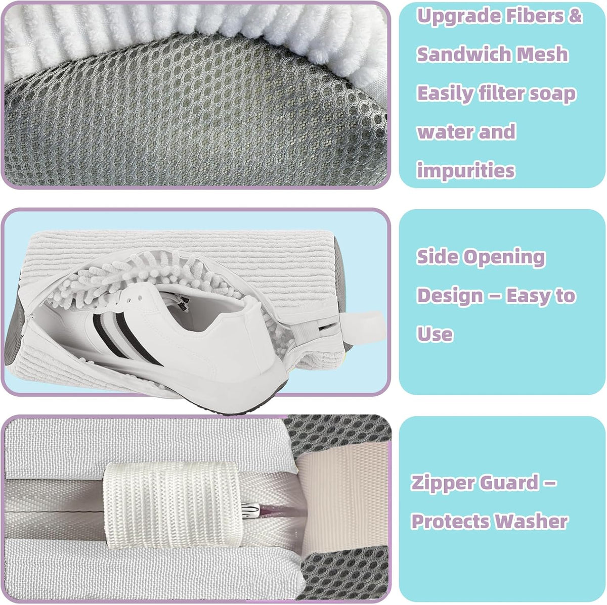 Shoe Washing Machine Bag Shoe Laundry Bags for Sneakers Reusable 2pc Shoes Cleaning Bags 360° Deep Clean for All Shoes Types With Invisible Zipper