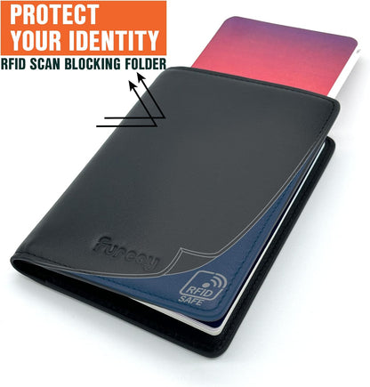 Slim Nappa Leather RFID blocking Passport Cover for Men and Women (Black/Gray)