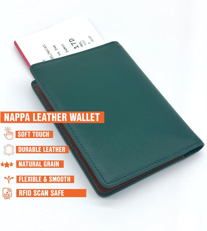 Slim Nappa Leather RFID blocking Passport Cover for Men and Women (Black/Gray)