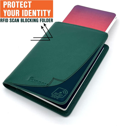 Slim Nappa Leather RFID blocking Passport Cover for Men and Women (Black/Gray)