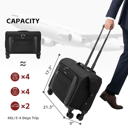 22 Inch Rolling Garment Bags for Business Trips | built-in hanging clothes, 4 spinner wheels, carry on luggage, men women, for business travel