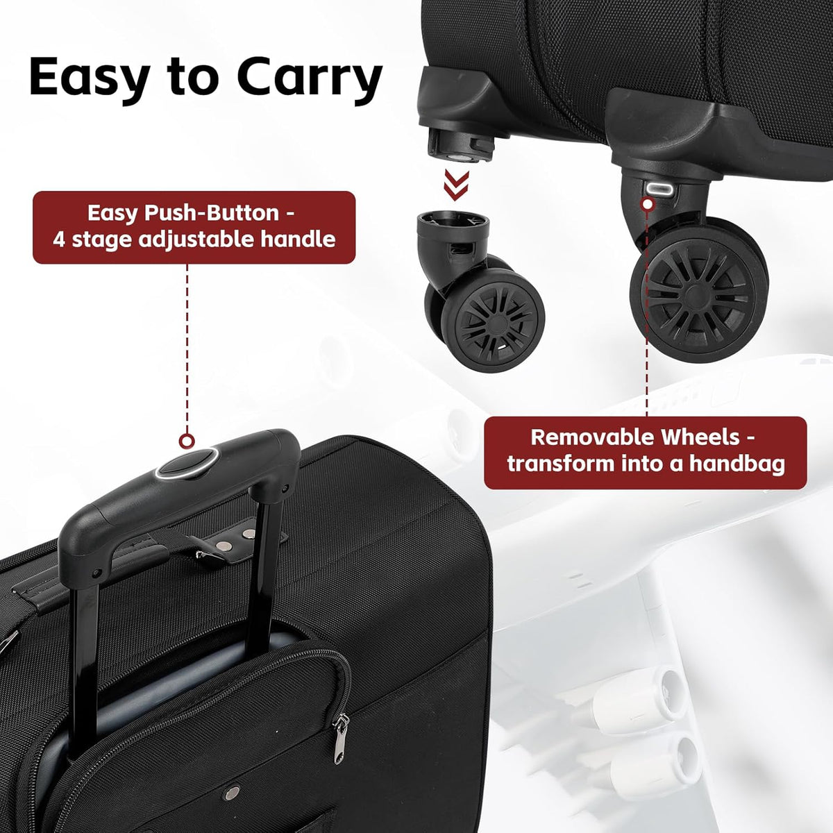 22 Inch Rolling Garment Bags for Business Trips | built-in hanging clothes, 4 spinner wheels, carry on luggage, men women, for business travel