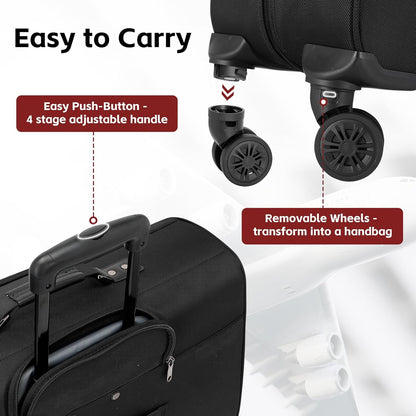 22 Inch Rolling Garment Bags for Business Trips | built-in hanging clothes, 4 spinner wheels, carry on luggage, men women, for business travel