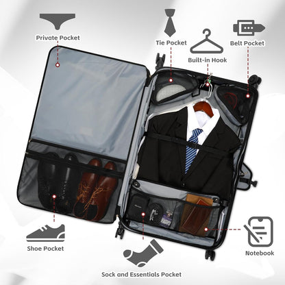 22 Inch Rolling Garment Bags for Business Trips | built-in hanging clothes, 4 spinner wheels, carry on luggage, men women, for business travel