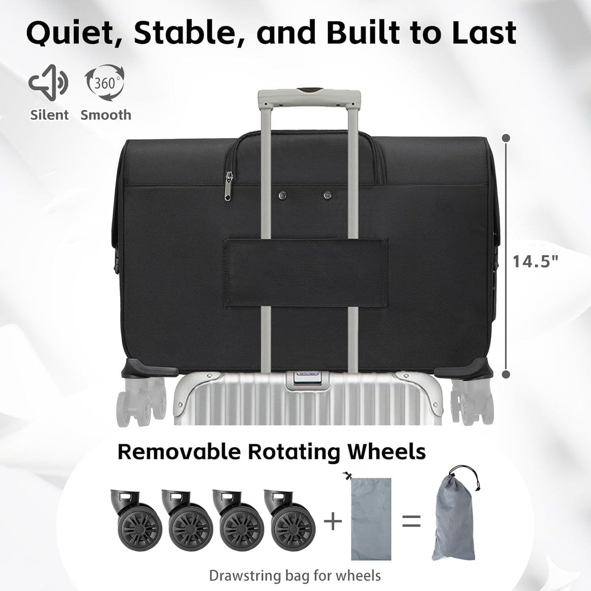 22 Inch Rolling Garment Bags for Business Trips | built-in hanging clothes, 4 spinner wheels, carry on luggage, men women, for business travel