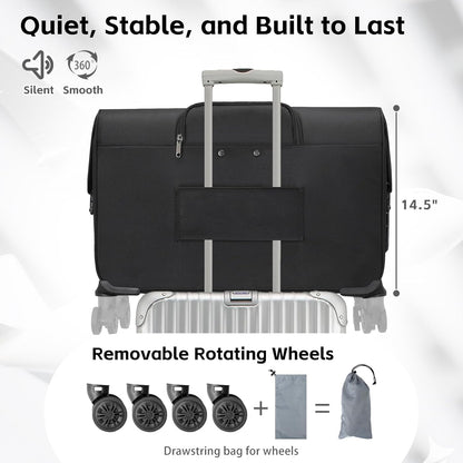 22 Inch Rolling Garment Bags for Business Trips | built-in hanging clothes, 4 spinner wheels, carry on luggage, men women, for business travel