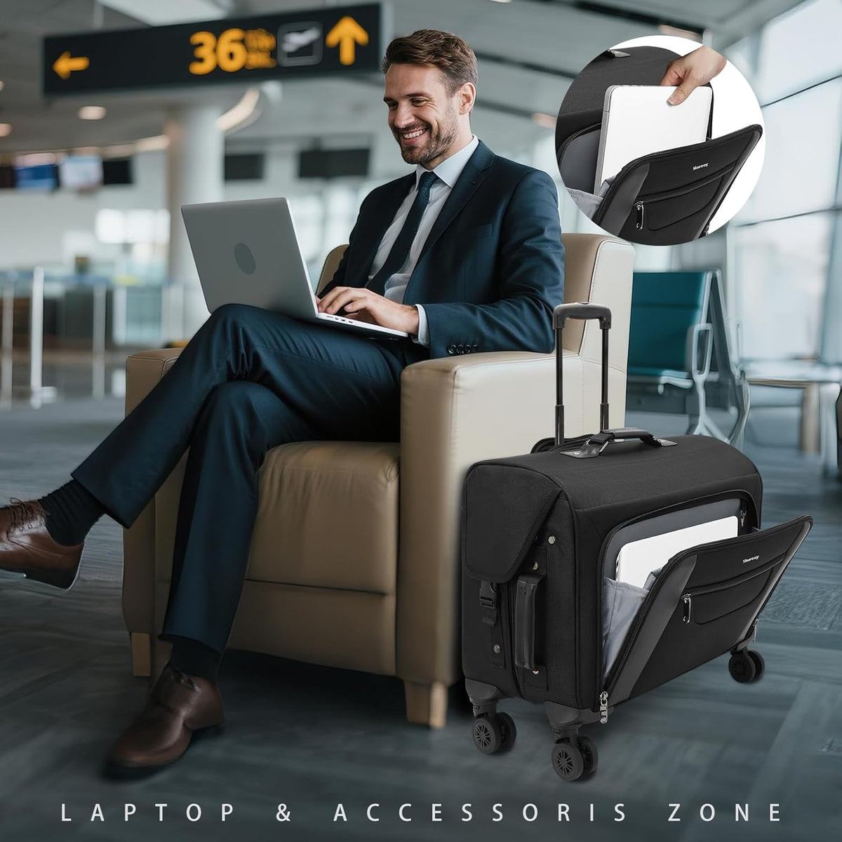 22 Inch Rolling Garment Bags for Business Trips | built-in hanging clothes, 4 spinner wheels, carry on luggage, men women, for business travel