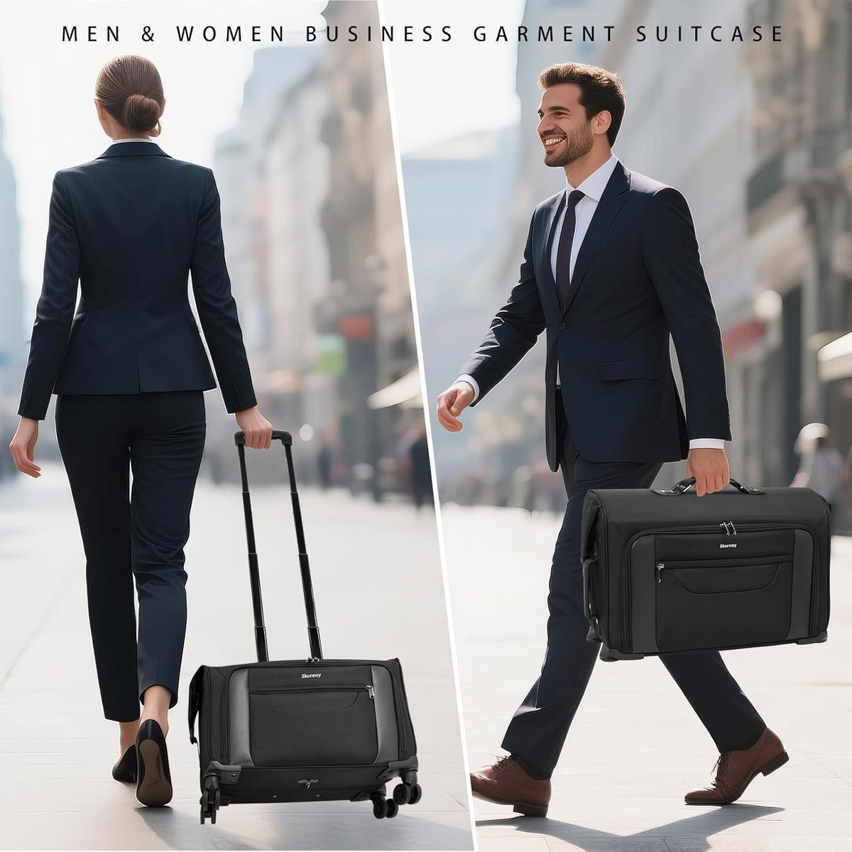 22 Inch Rolling Garment Bags for Business Trips | built-in hanging clothes, 4 spinner wheels, carry on luggage, men women, for business travel