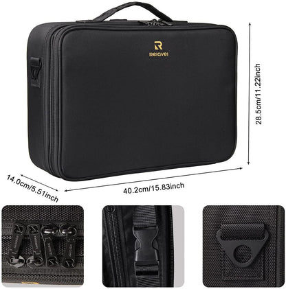 Large Makeup Case, 3 Layers Makeup Bag Cosmetic Organizer Brush Bag Barber Train Case Makeup Artist Box for Hair Curler Hair Straightener Brush Set and Cosmetics