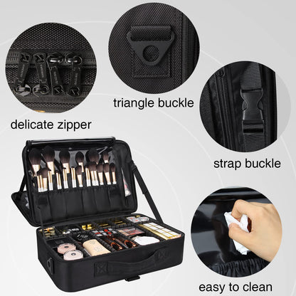 Large Makeup Case, 3 Layers Makeup Bag Cosmetic Organizer Brush Bag Barber Train Case Makeup Artist Box for Hair Curler Hair Straightener Brush Set and Cosmetics