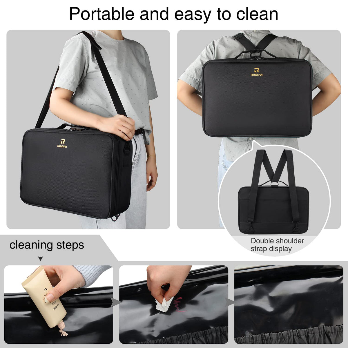 Large Makeup Case, 3 Layers Makeup Bag Cosmetic Organizer Brush Bag Barber Train Case Makeup Artist Box for Hair Curler Hair Straightener Brush Set and Cosmetics