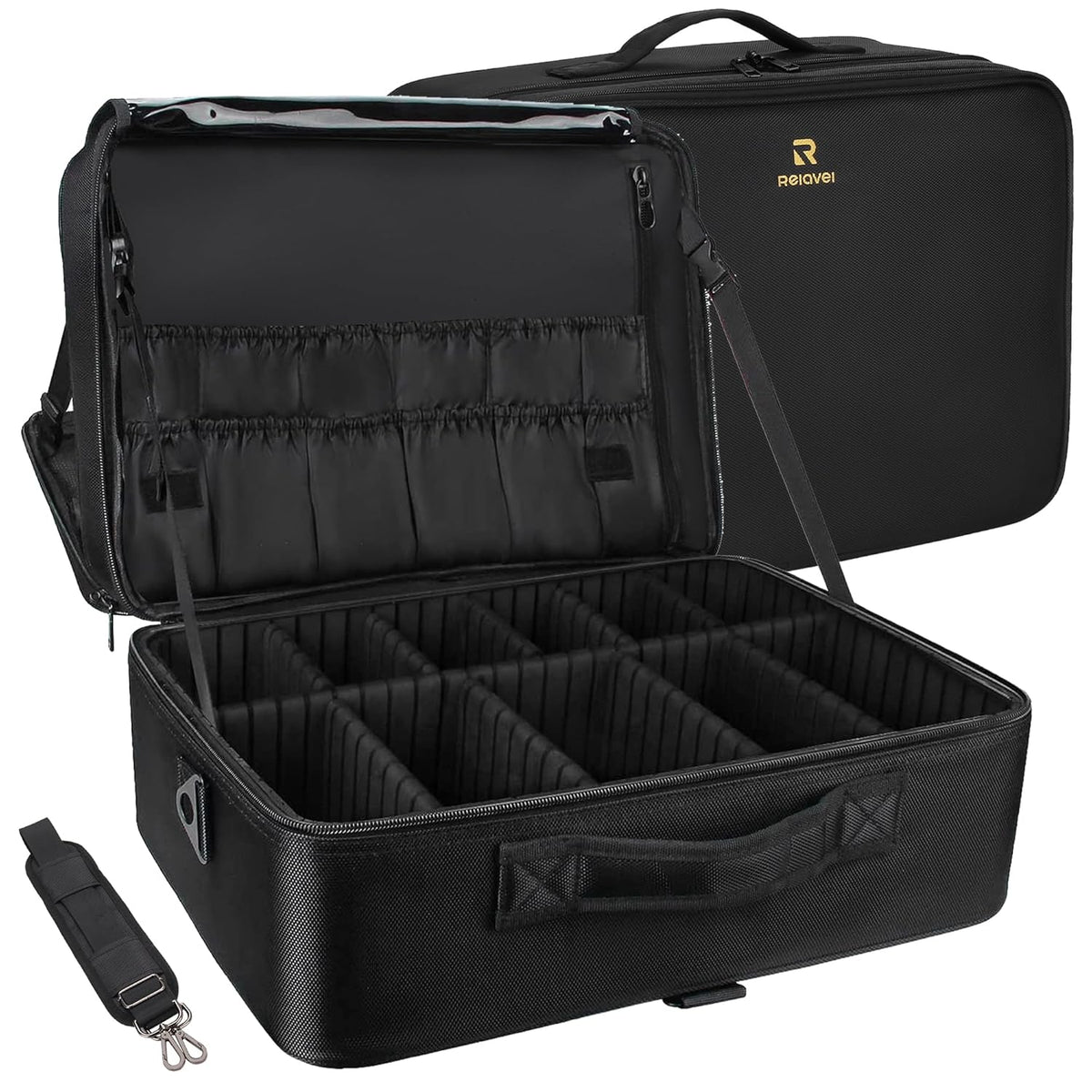 Large Makeup Case, 3 Layers Makeup Bag Cosmetic Organizer Brush Bag Barber Train Case Makeup Artist Box for Hair Curler Hair Straightener Brush Set and Cosmetics