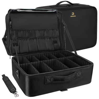 Large Makeup Case, 3 Layers Makeup Bag Cosmetic Organizer Brush Bag Barber Train Case Makeup Artist Box for Hair Curler Hair Straightener Brush Set and Cosmetics