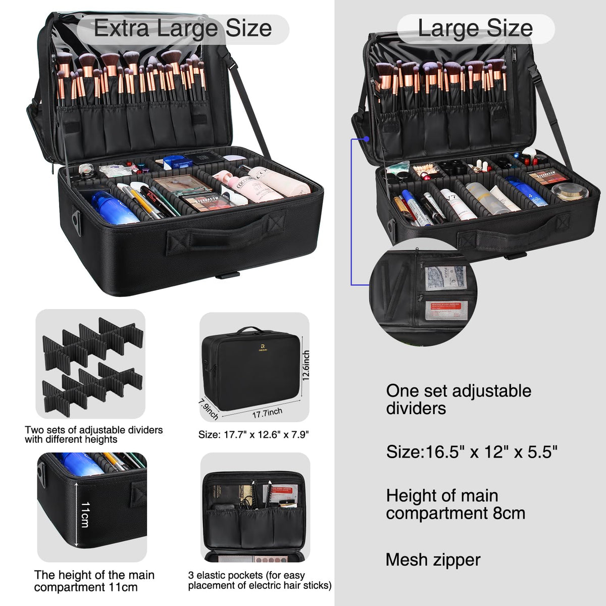 Large Makeup Case, 3 Layers Makeup Bag Cosmetic Organizer Brush Bag Barber Train Case Makeup Artist Box for Hair Curler Hair Straightener Brush Set and Cosmetics