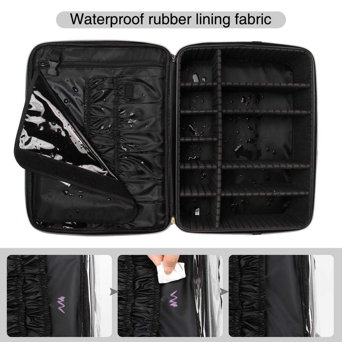 Large Makeup Case, 3 Layers Makeup Bag Cosmetic Organizer Brush Bag Barber Train Case Makeup Artist Box for Hair Curler Hair Straightener Brush Set and Cosmetics