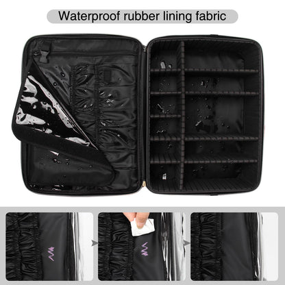 Large Makeup Case, 3 Layers Makeup Bag Cosmetic Organizer Brush Bag Barber Train Case Makeup Artist Box for Hair Curler Hair Straightener Brush Set and Cosmetics