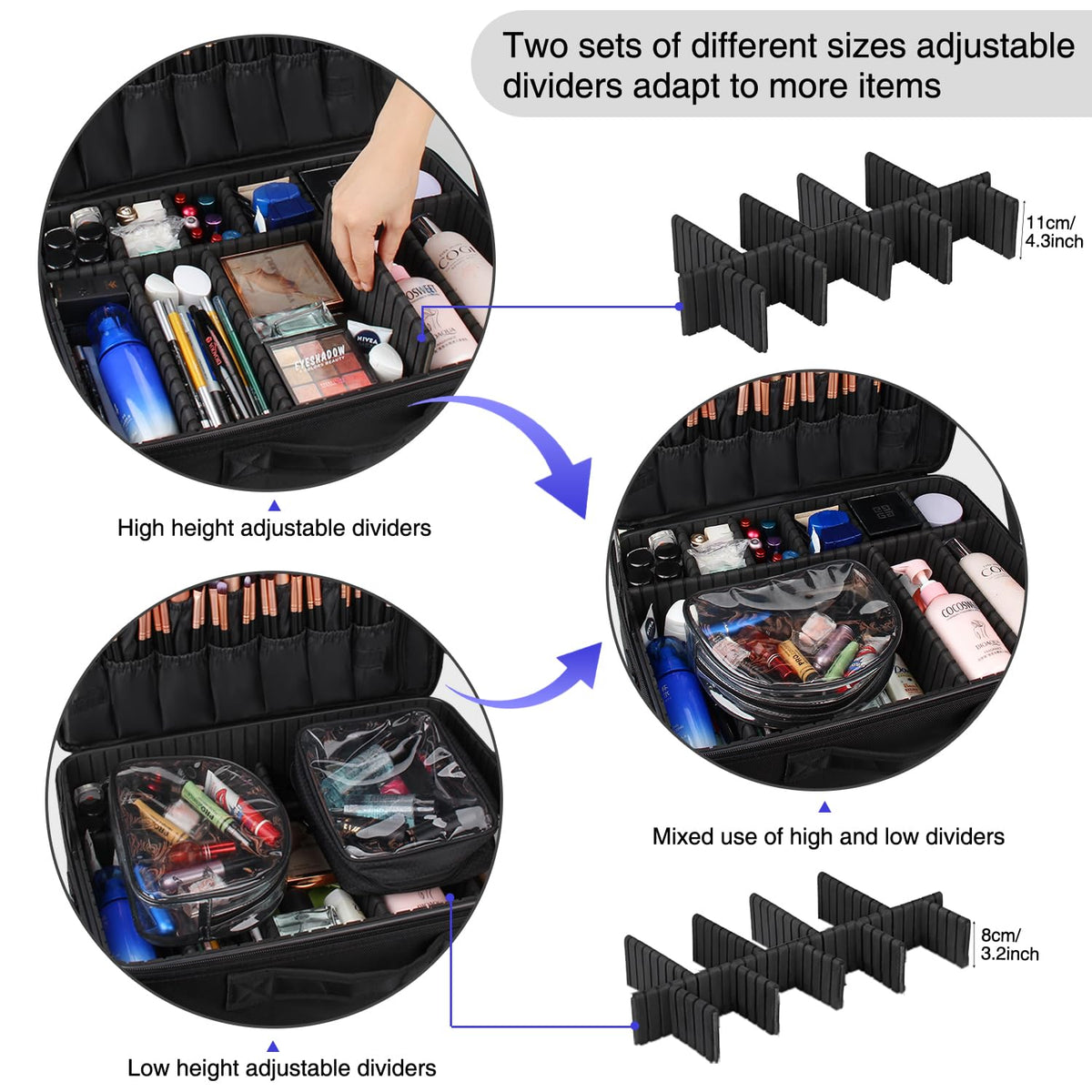 Large Makeup Case, 3 Layers Makeup Bag Cosmetic Organizer Brush Bag Barber Train Case Makeup Artist Box for Hair Curler Hair Straightener Brush Set and Cosmetics