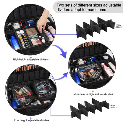 Large Makeup Case, 3 Layers Makeup Bag Cosmetic Organizer Brush Bag Barber Train Case Makeup Artist Box for Hair Curler Hair Straightener Brush Set and Cosmetics