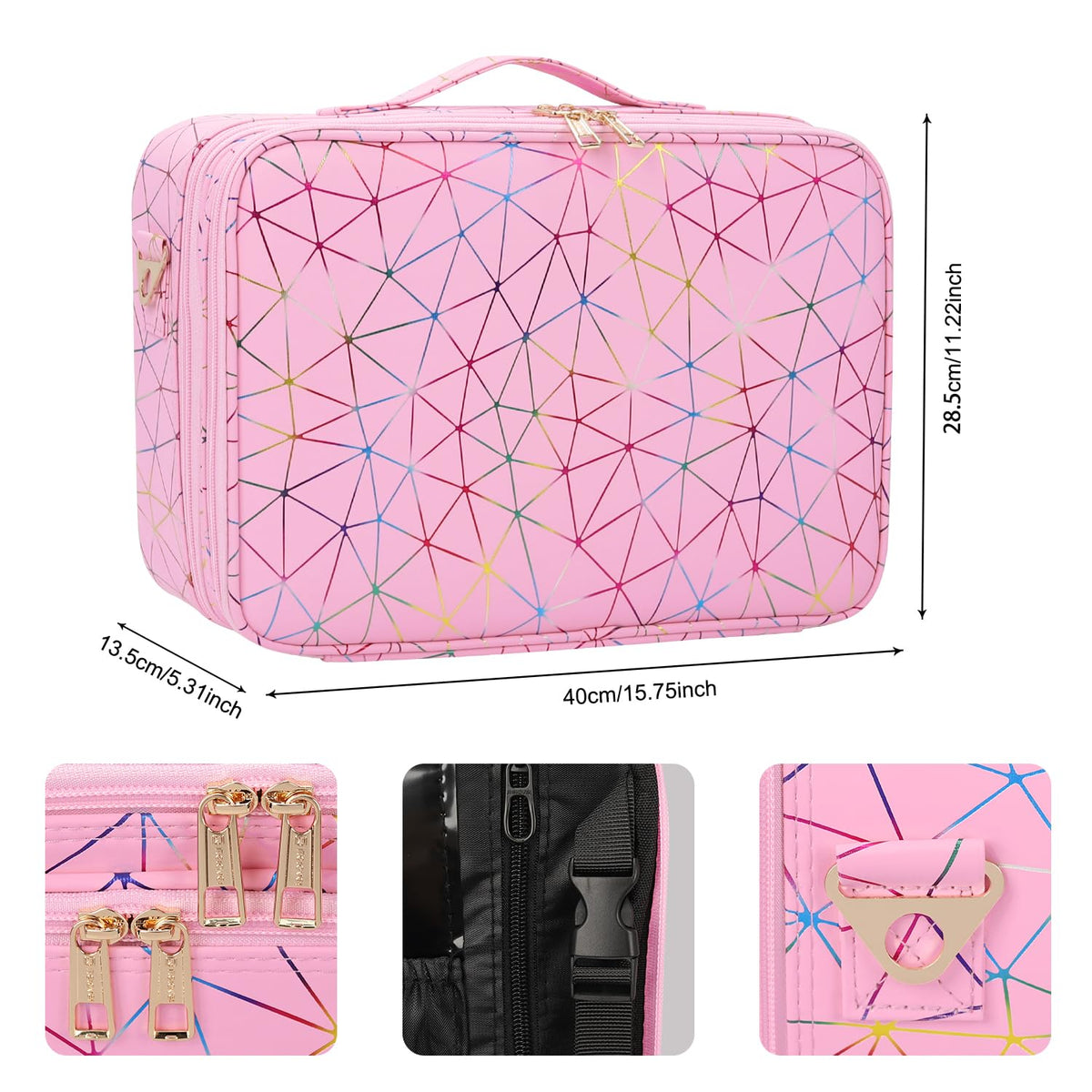 Large Makeup Case, 3 Layers Makeup Bag Cosmetic Organizer Brush Bag Barber Train Case Makeup Artist Box for Hair Curler Hair Straightener Brush Set and Cosmetics
