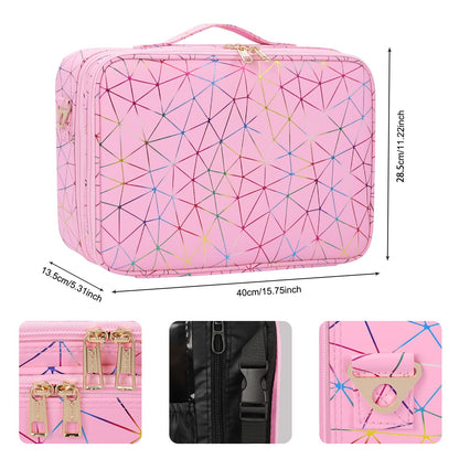 Large Makeup Case, 3 Layers Makeup Bag Cosmetic Organizer Brush Bag Barber Train Case Makeup Artist Box for Hair Curler Hair Straightener Brush Set and Cosmetics